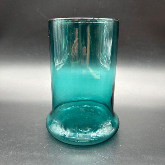 Vintage Hand Blown Teal Glass Vase Candle Holder Cadmium Glow Handmade Art Green - Picture 3 of 11